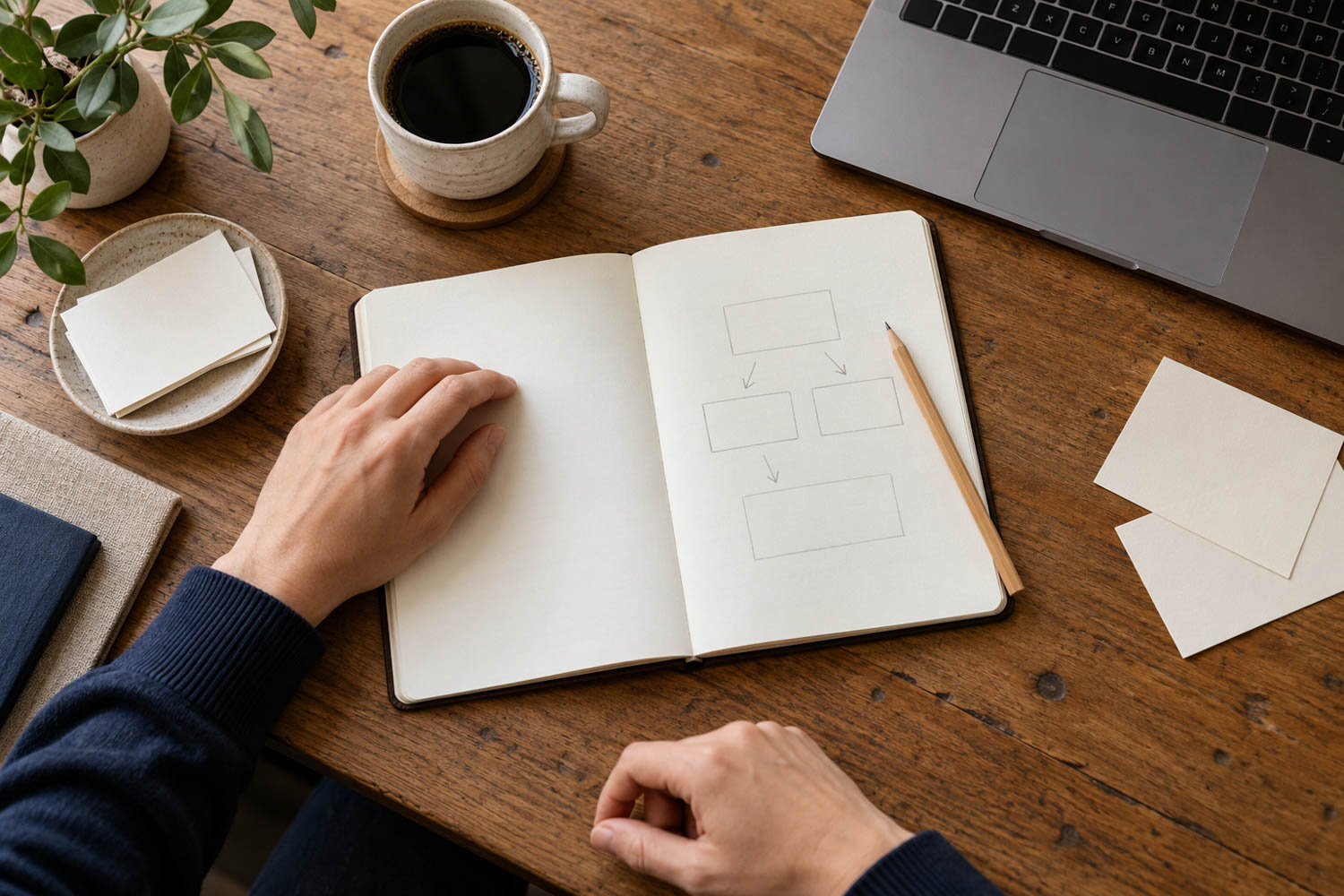 Notebook and campaign planning materials used to develop a lead conversion strategy.